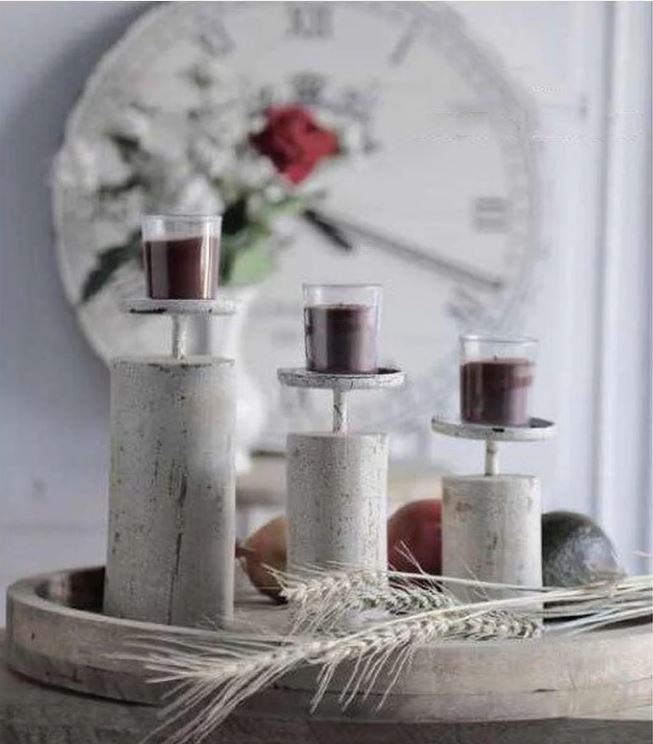 Candle Stand -Antique White Set of 3